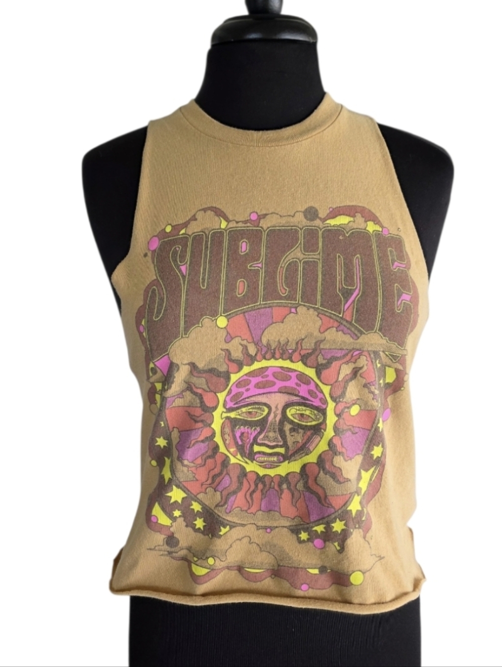 Sublime Graphic Tank Top - Tan with Pink & Yellow Print